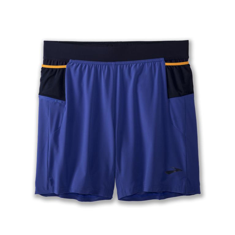 Brooks Sherpa 7 2-In-1 - Mens Running Shorts - Amparo Blue/Navy/Fluoro Orange (68729PAYX)